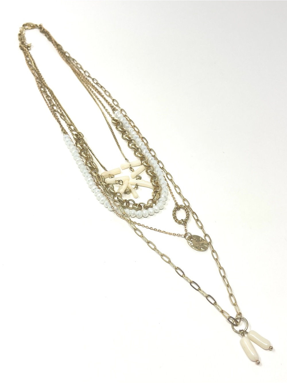 New Free People Layered Gold White Stone Bohemian Necklace